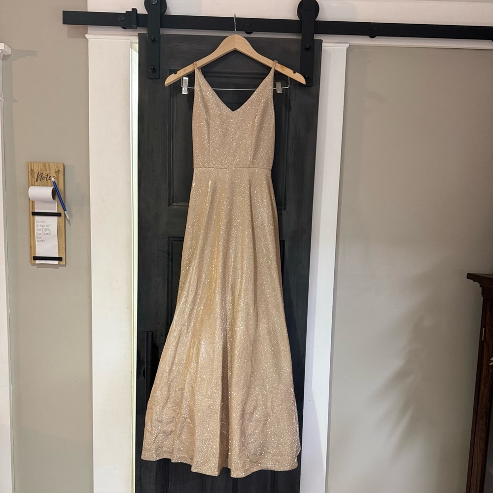 David’s Bridal Glitter Spaghetti Strap Gown Gold Size 1 (altered) - Picture 4 of 13